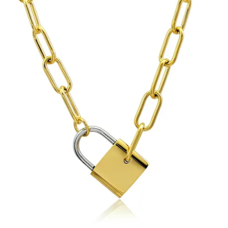 Mix Metal Lock Necklace