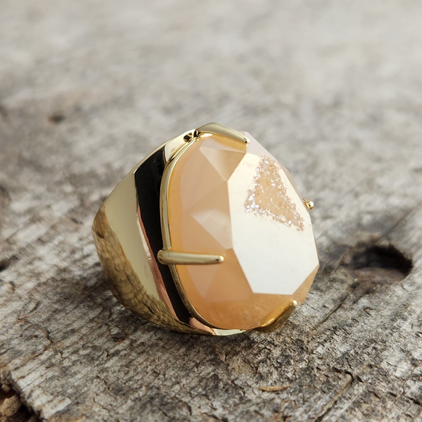 Champagne Faceted Druzy Ring
