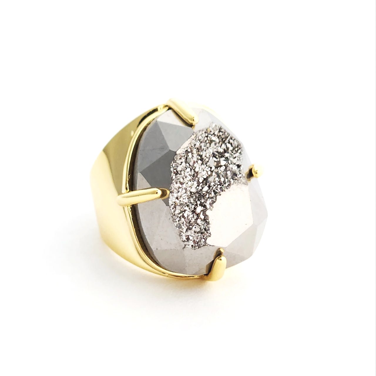 Gunmetal Faceted Druzy Ring