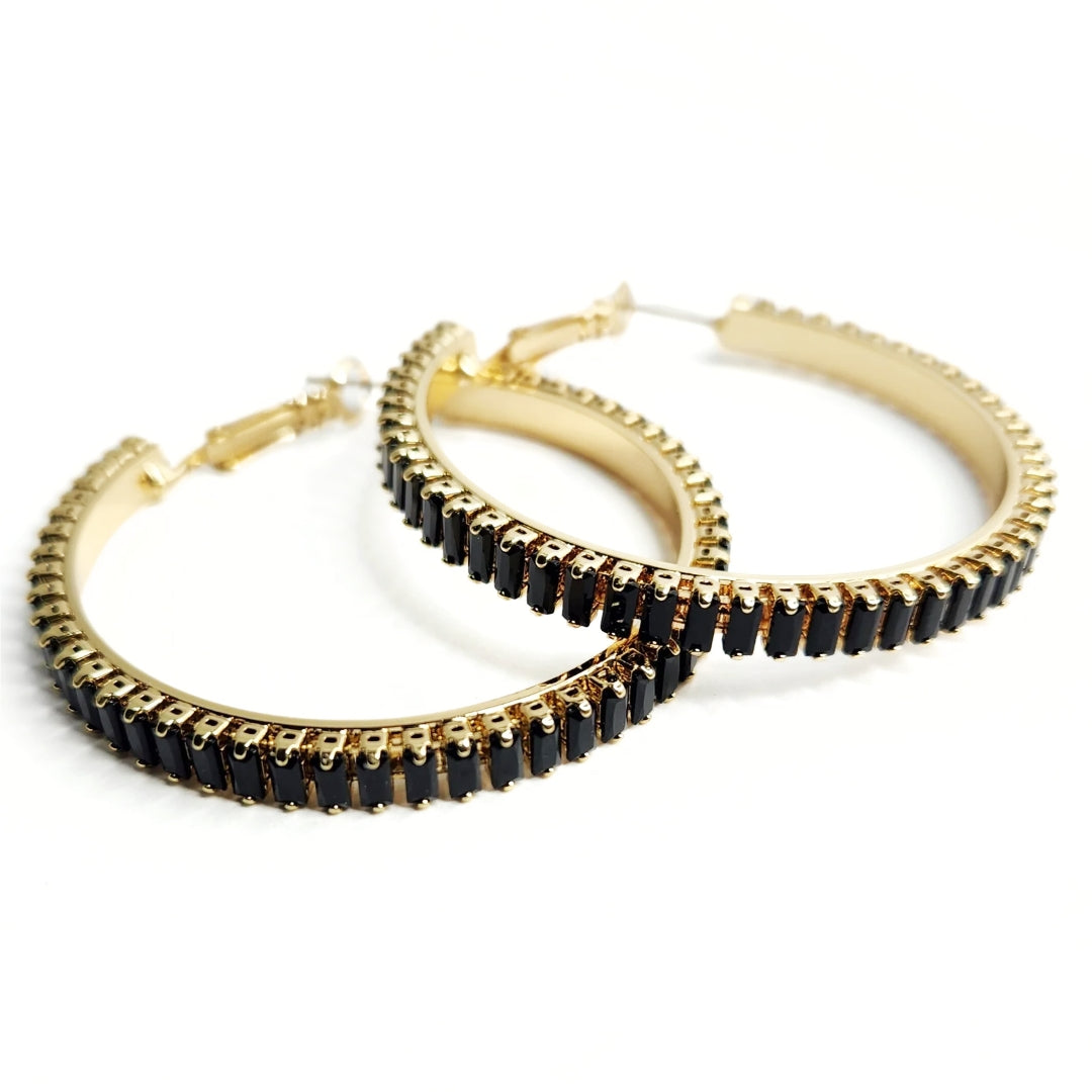 Black Baguette Hoops