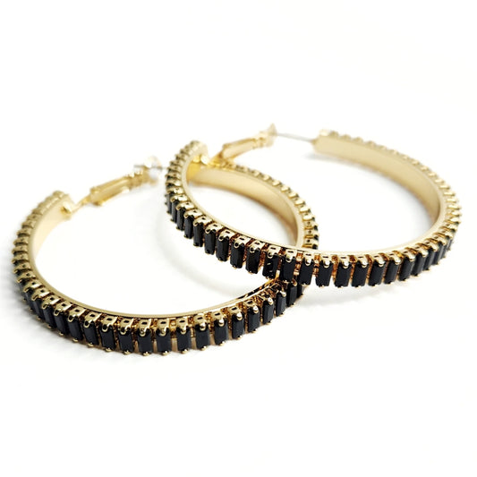 Black Baguette Hoops