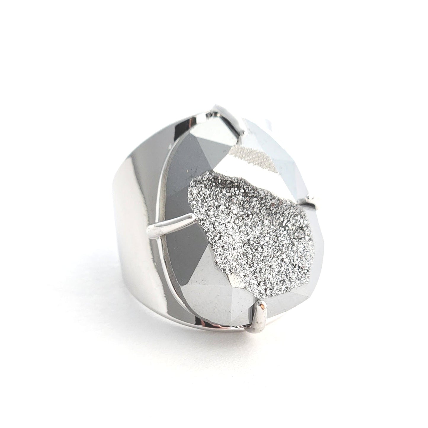 Gunmetal Faceted Druzy Ring