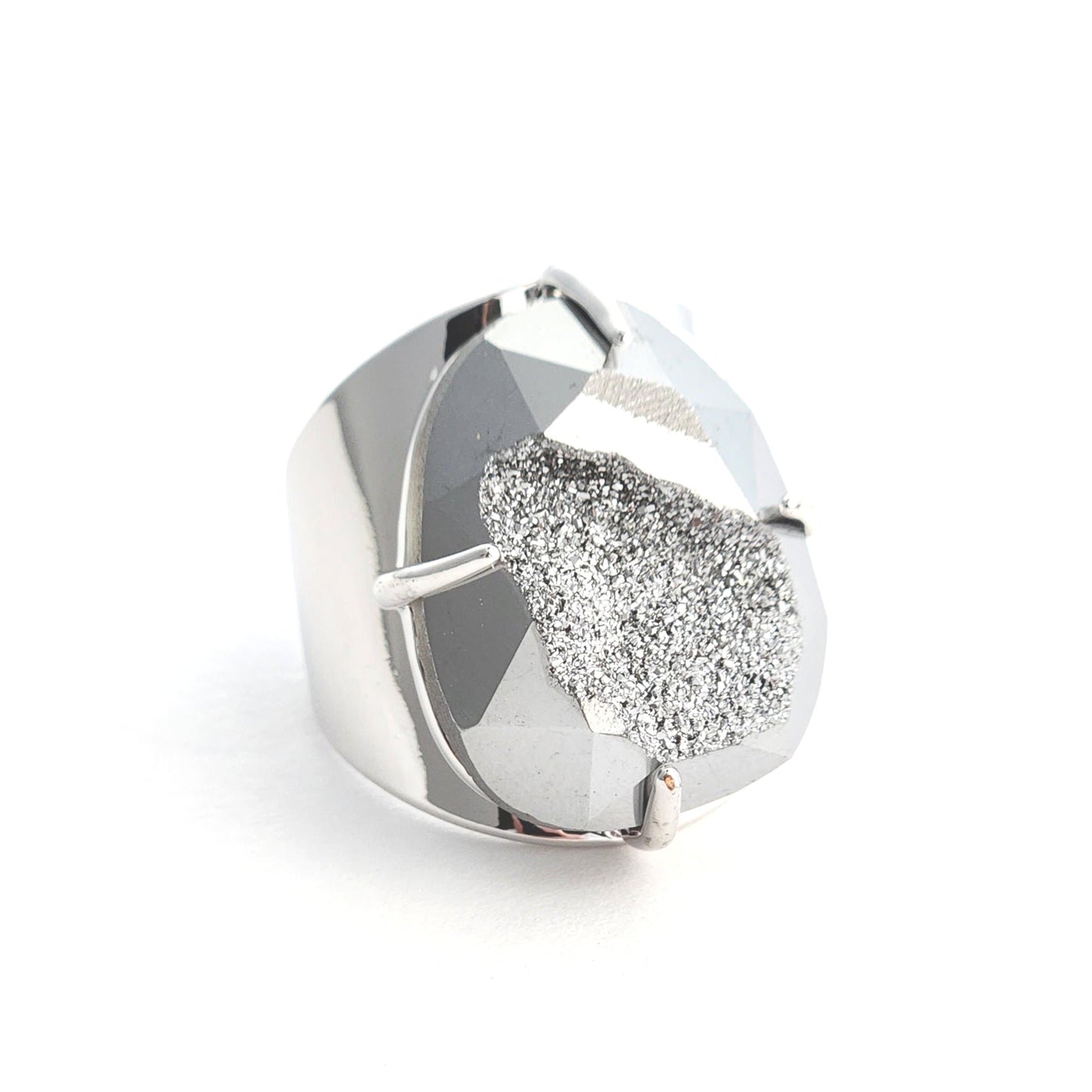 Gunmetal Faceted Druzy Ring - Silver