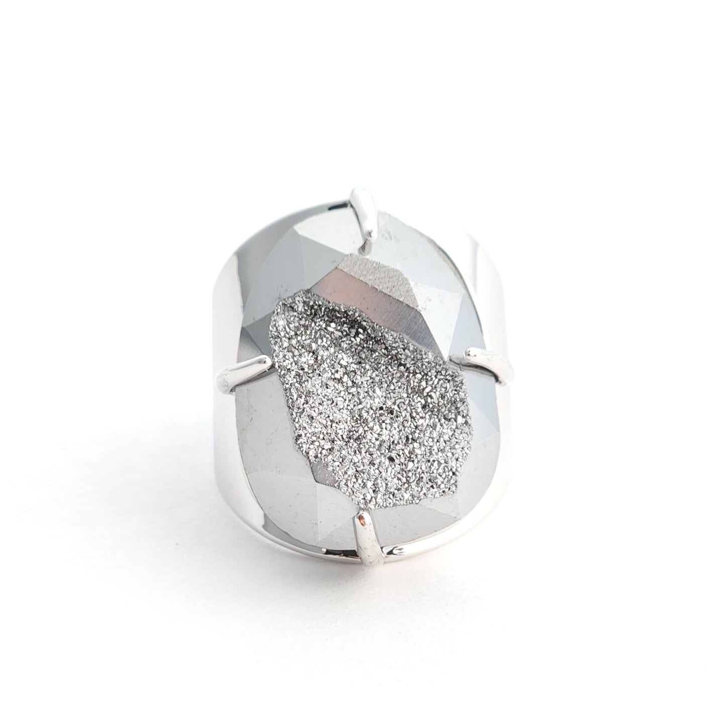 Gunmetal Faceted Druzy Ring - Silver