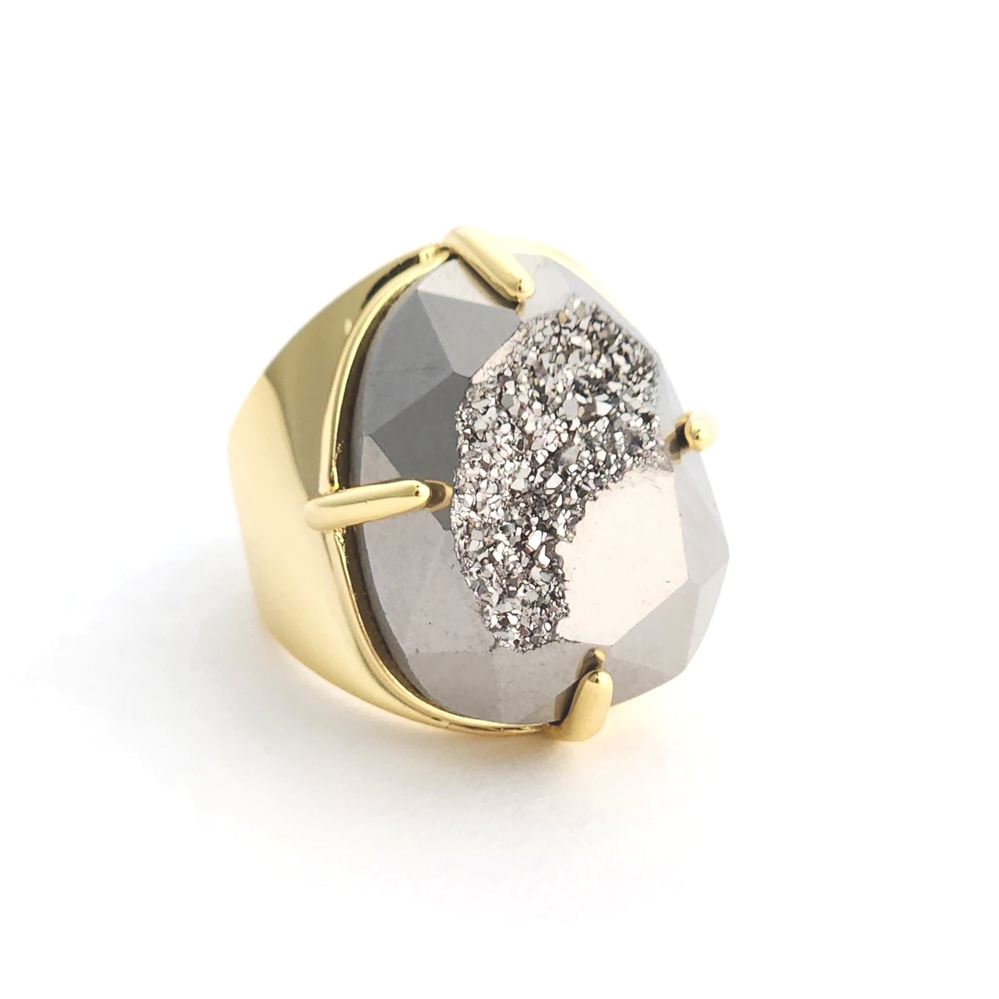 Gunmetal Faceted Druzy Ring - Silver