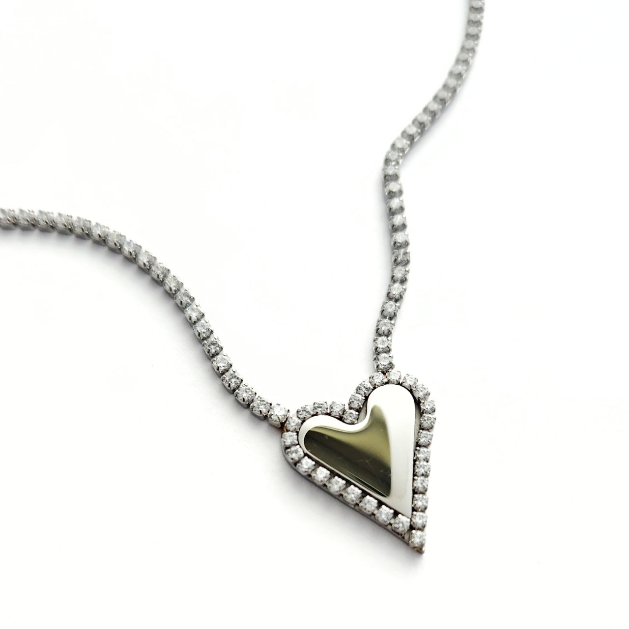 Silver Heart Tennis Necklace