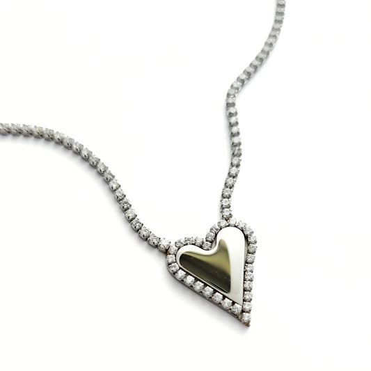 Silver Heart Tennis Necklace