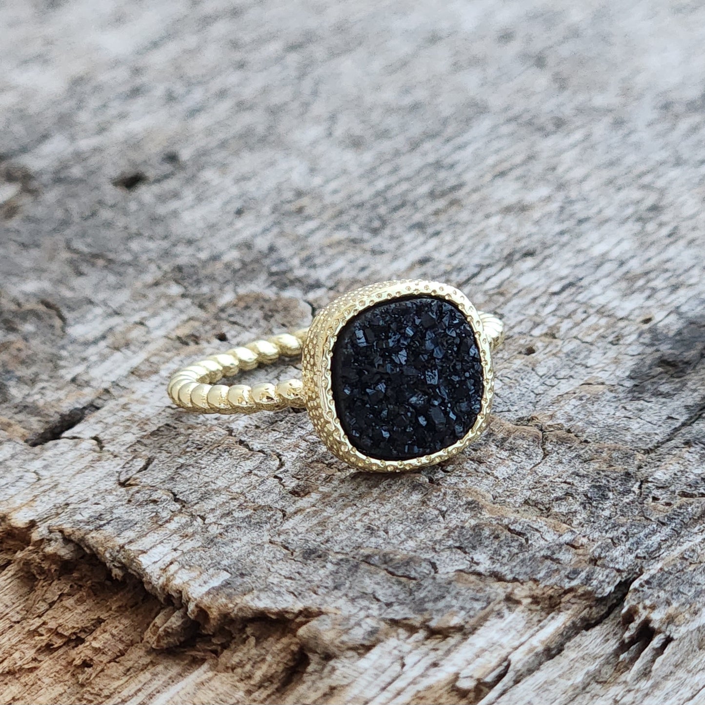 Onyx Druzy Ring