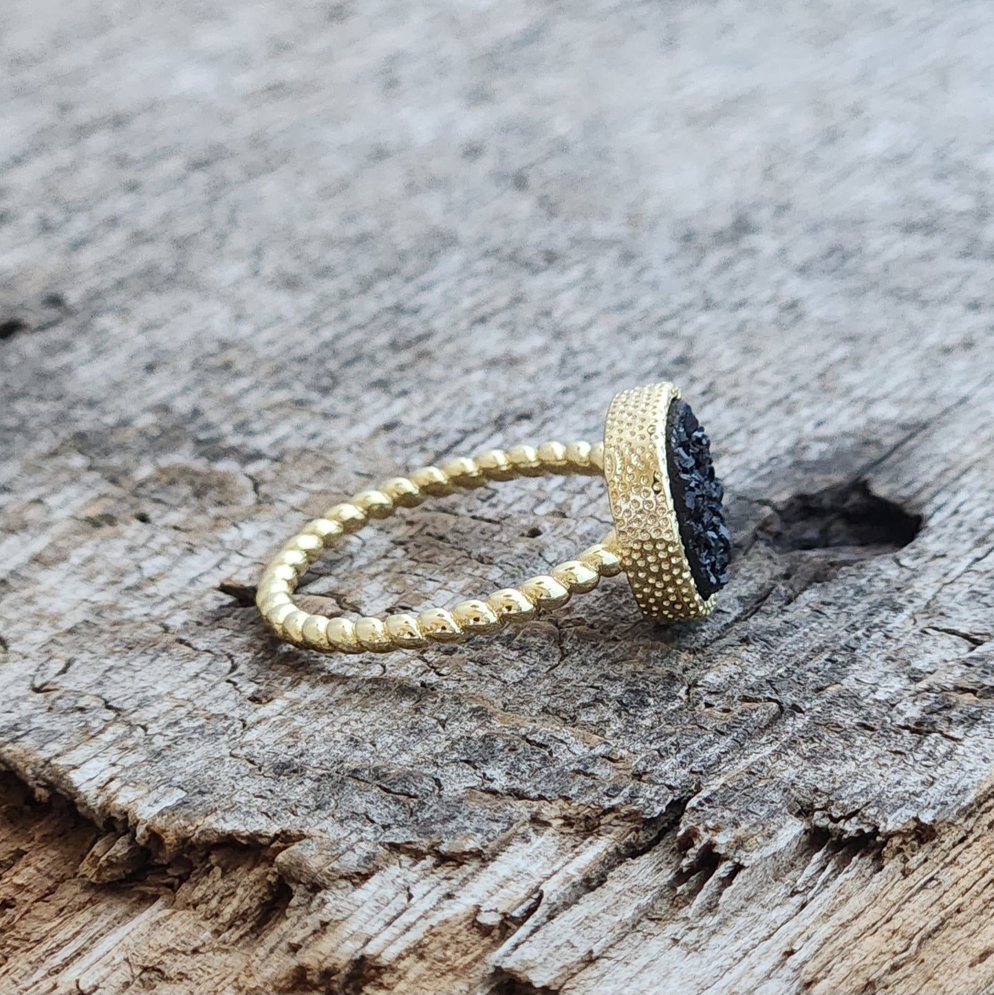 Onyx Druzy Ring