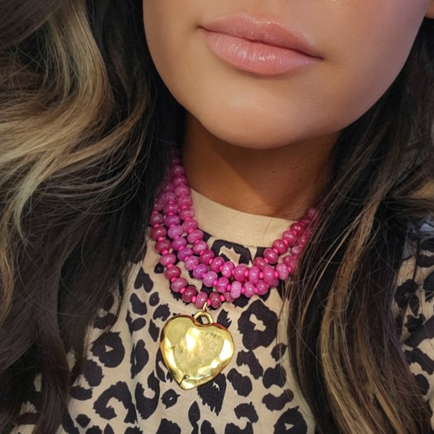 Puffy Heart Beaded Necklace