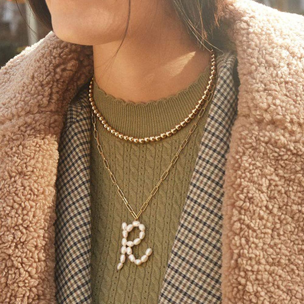 Pearl Initial Necklace, 18k gold plated, 21" chain