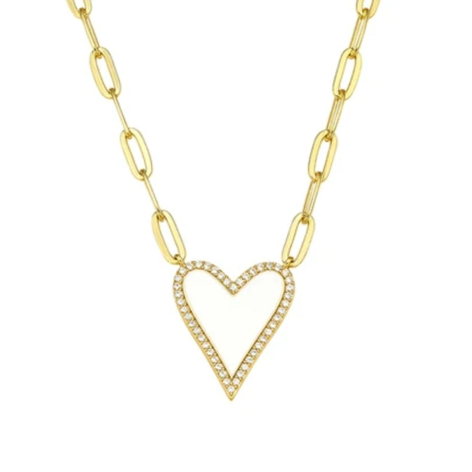 Pave Enamel Heart Necklace