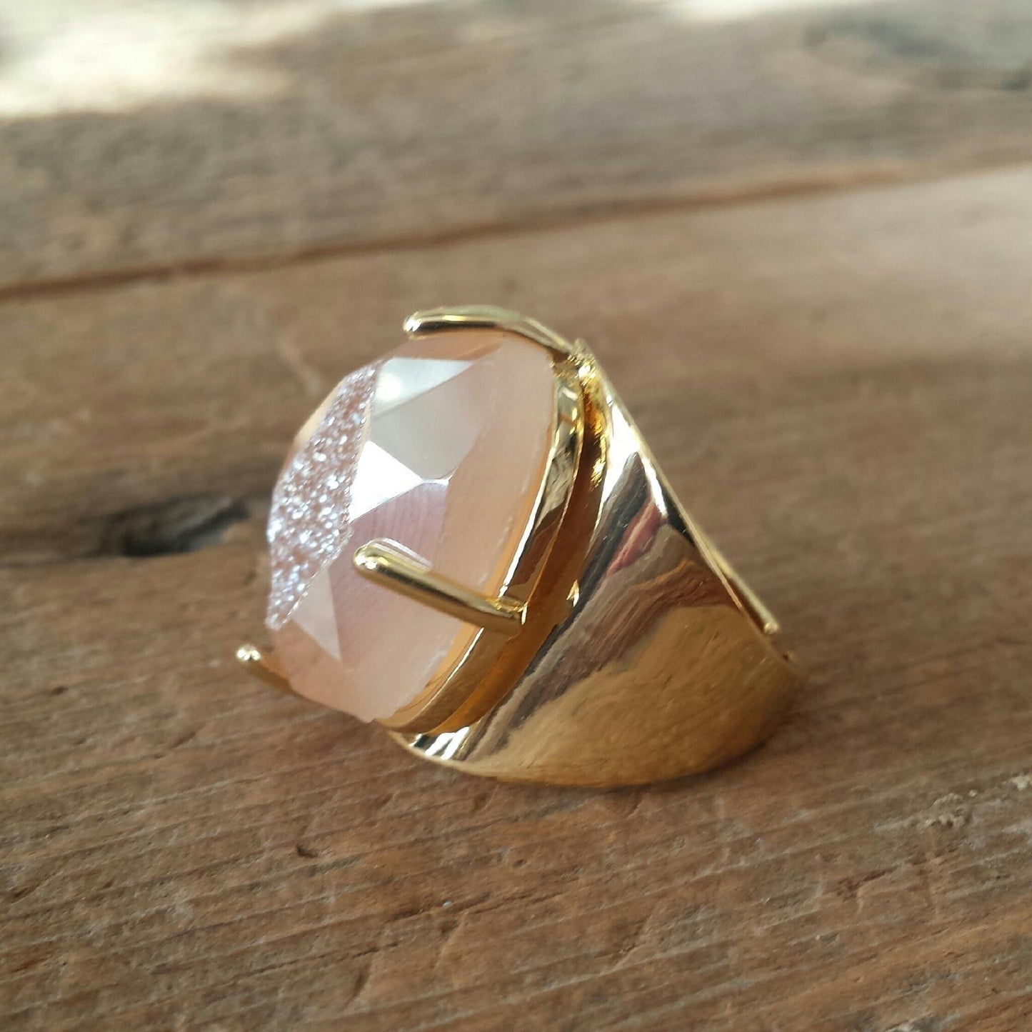 Champagne Faceted Druzy Ring