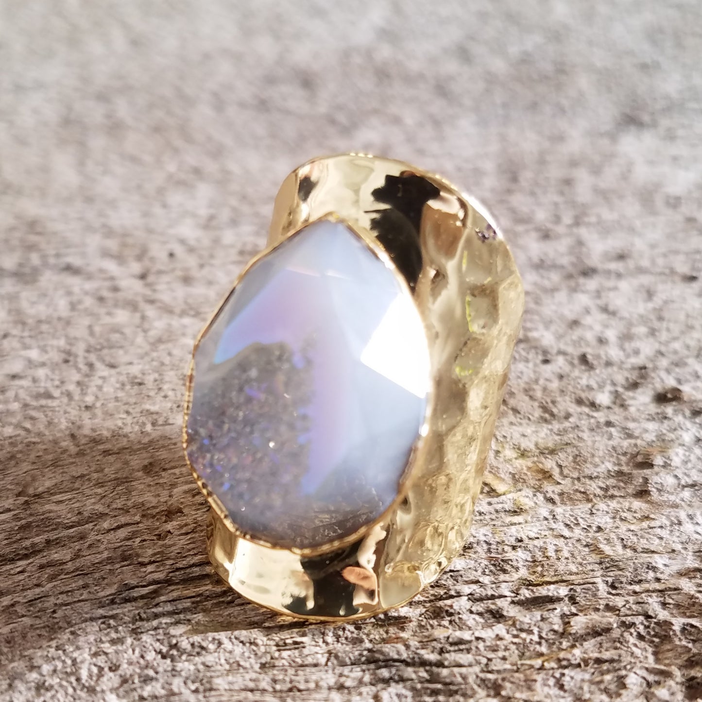 Opaline Faceted Druzy Ring