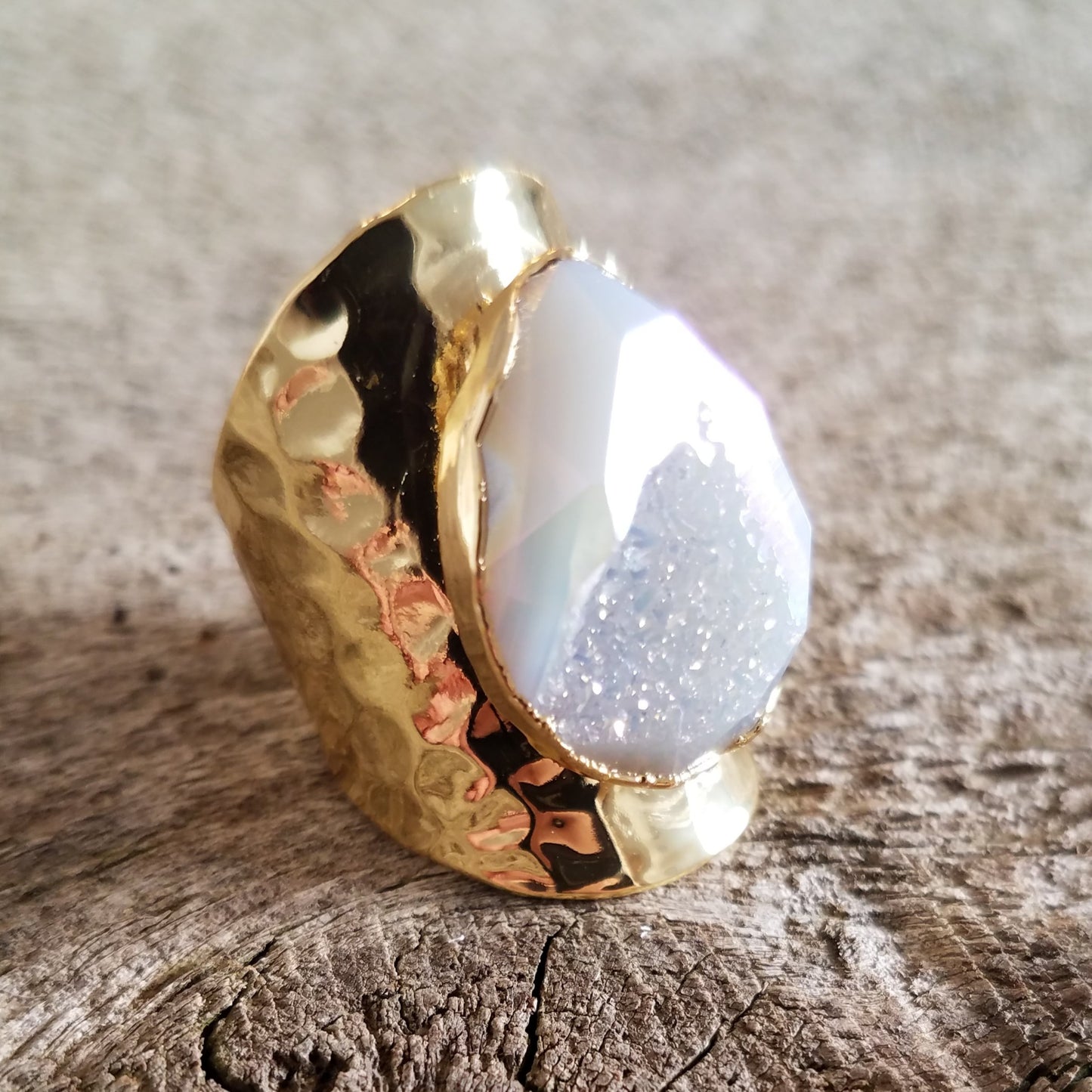 Opaline Faceted Druzy Ring
