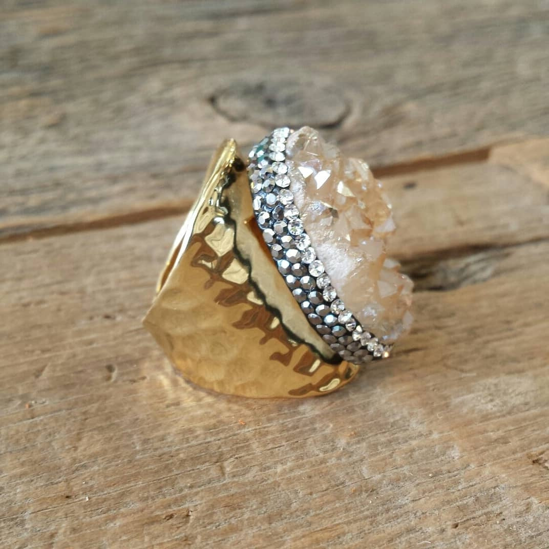 Champagne Micro Pave Druzy Ring