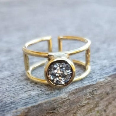 Gunmetal Que Druzy Ring