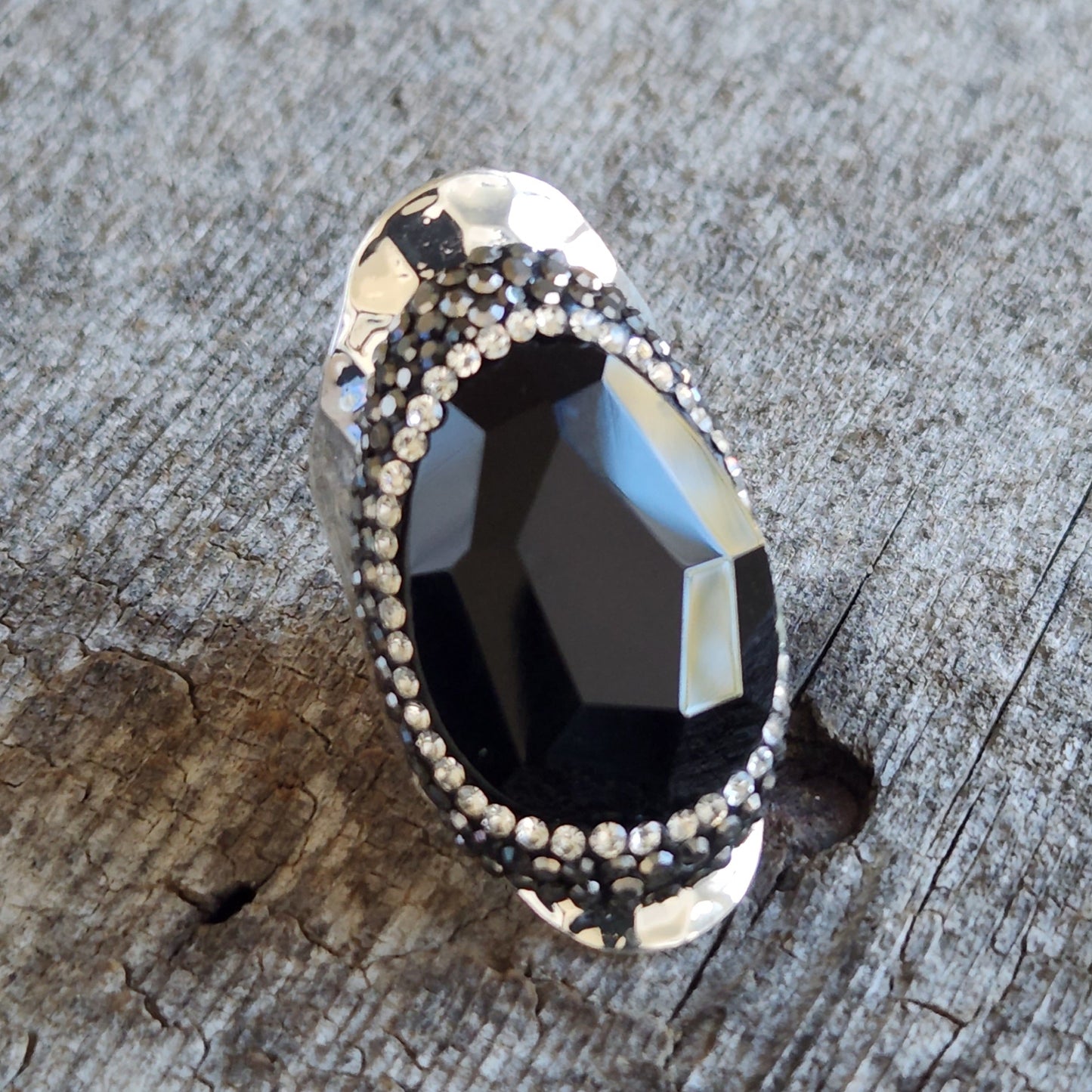 Onyx Pave Ring - Silver