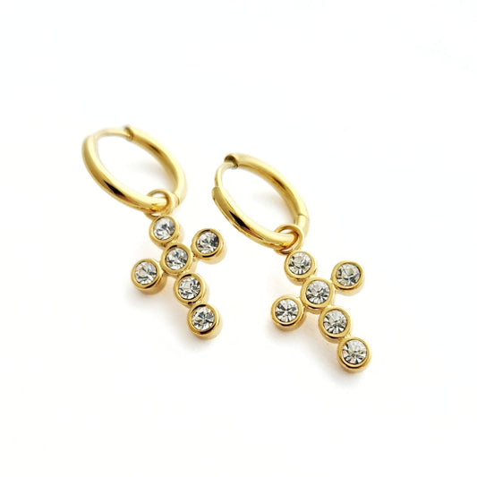 Cz Cross Huggie Earrings