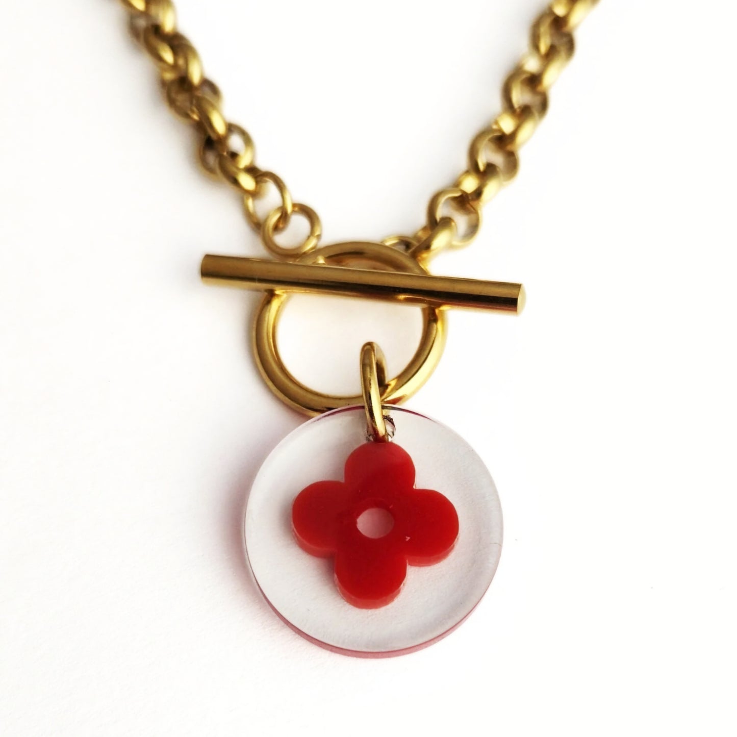 Repurposed Lv Necklace - Red Flower