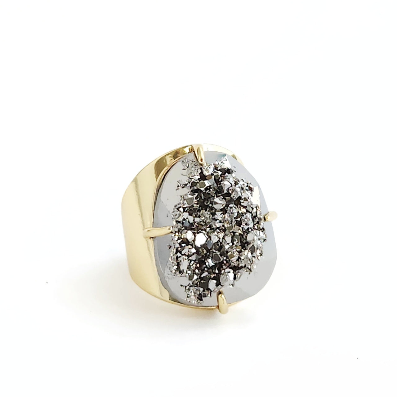 Gunmetal Faceted Druzy Ring