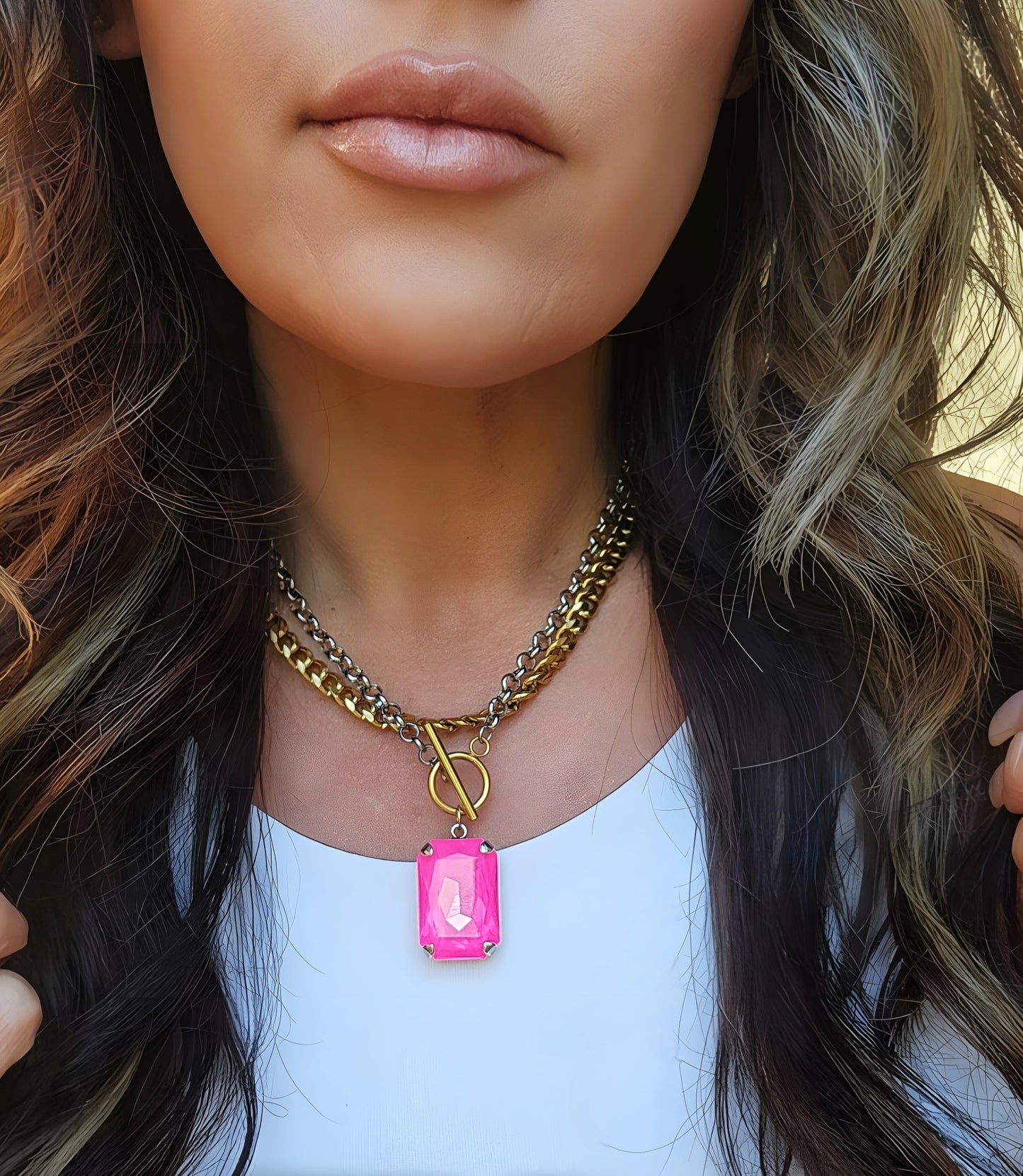Phoenix Crystal Necklace in Electric Pink Ignite