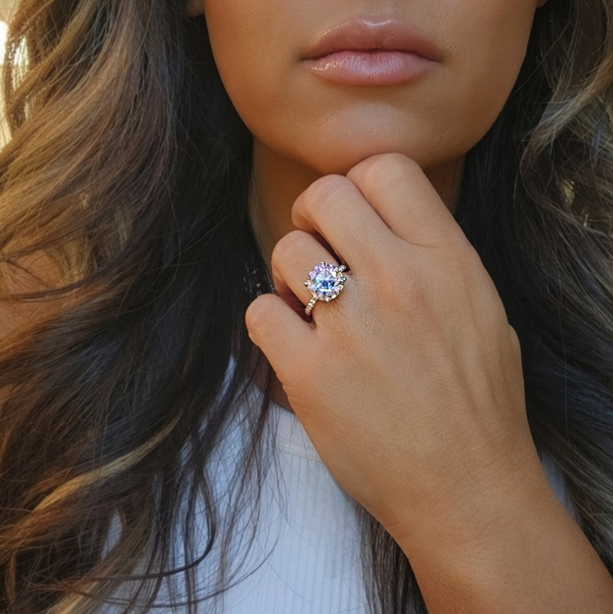 5 Carat Moonstone Moissanite Ring