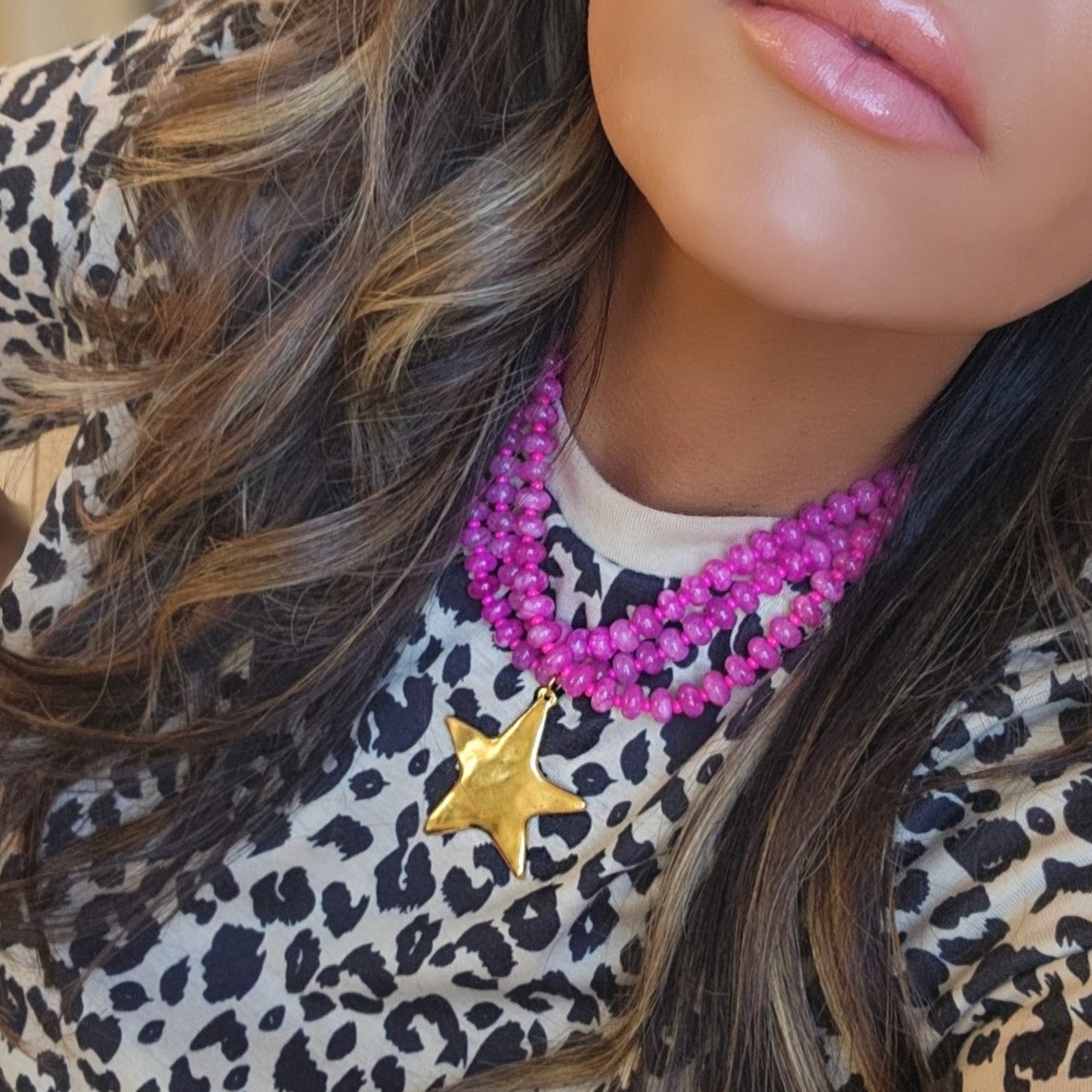 Puffy Star Beaded Necklace