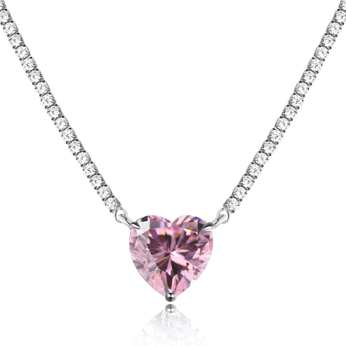 Pink Heart Tennis Necklace