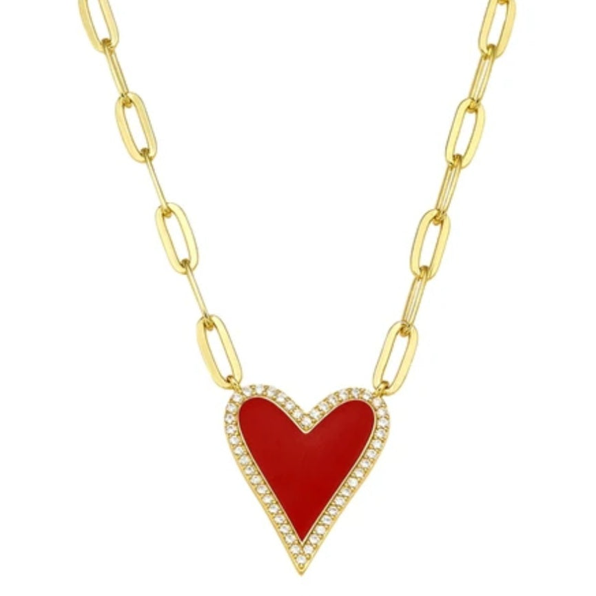 Pave Enamel Heart Necklace (PRE-ORDER)