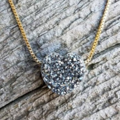 Gunmetal Druzy Heart Necklace