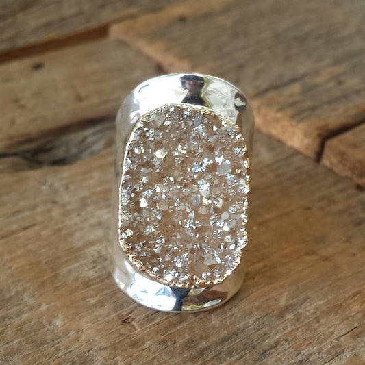 Silver Champagne Druzy Ring