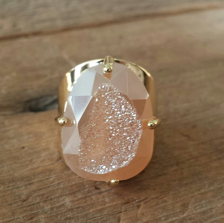 Champagne Faceted Druzy Ring