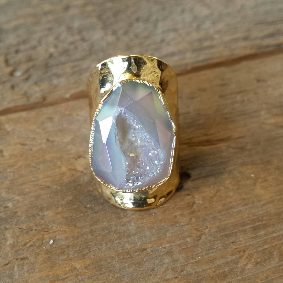 Opaline Faceted Druzy Ring